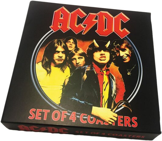 metgezel Uitsteken Zichzelf AC/DC onderzetters cadeau set - bandpatchesnl